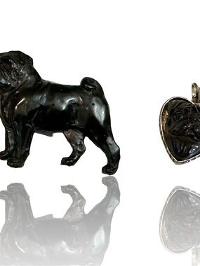 Artisan Black French Bulldog Brooch and Heart Pendant Set